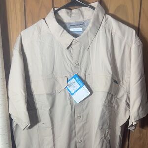 Beige Short Sleeve Button-Up Shirt